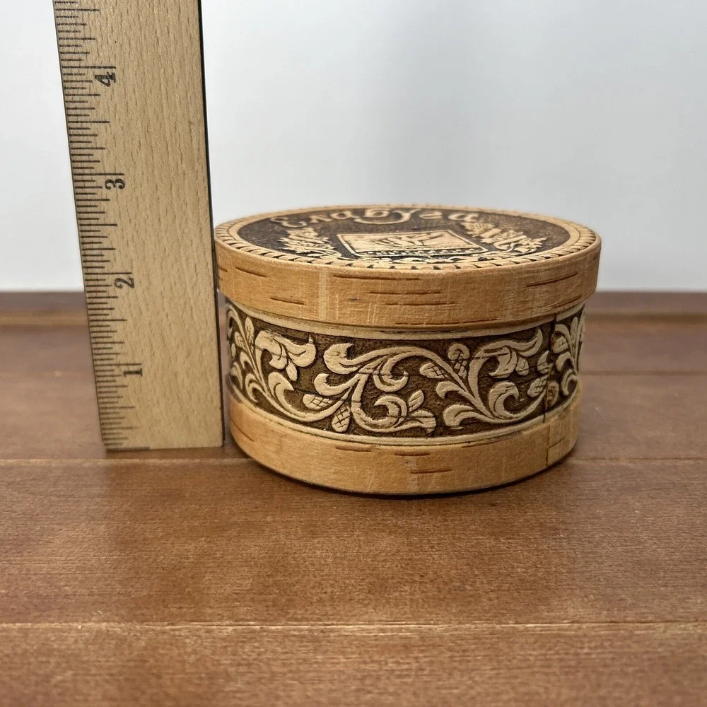 Vintage‎ Yelabuga Russia Handcrafted Round Cork Trinket Jewelry Box